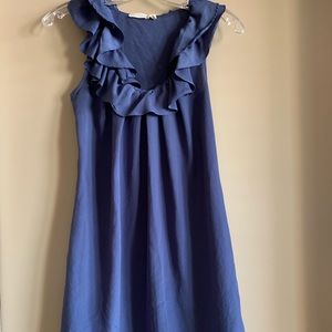 Blue ruffled short-sleeved dress